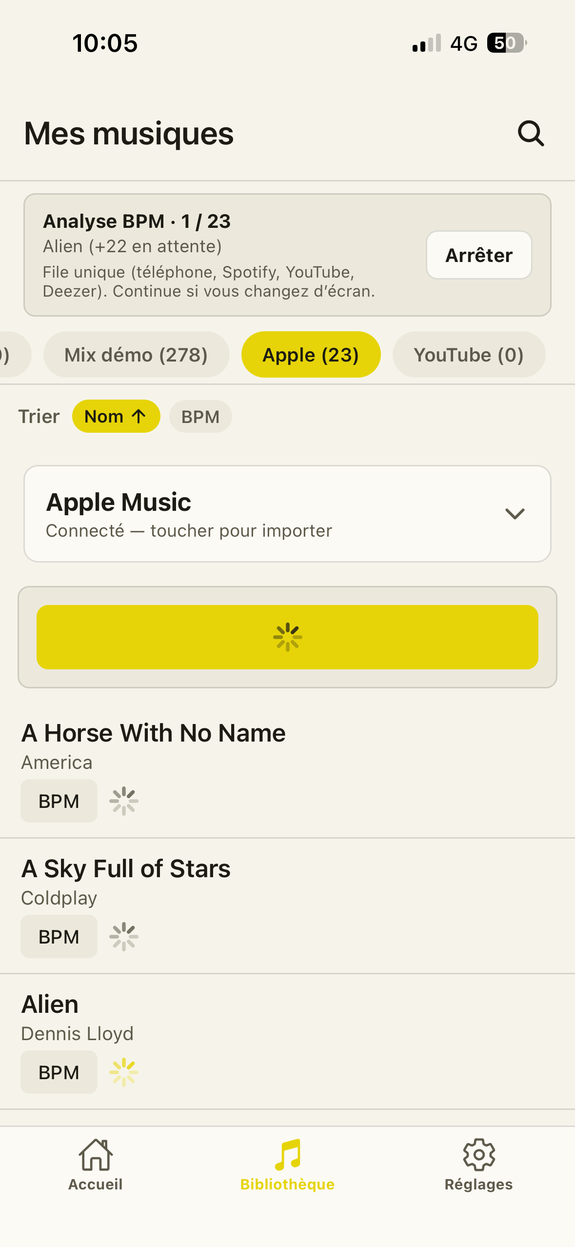 Bibliothèque : import Apple Music