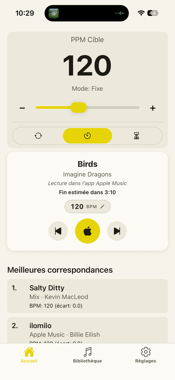 Accueil : lecture Apple Music