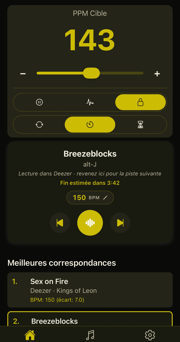 Accueil : lecture dans Deezer