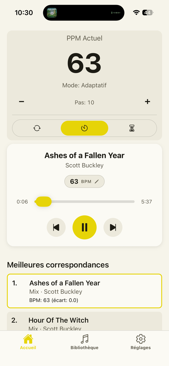 Accueil : Mix démo, mode Adaptatif