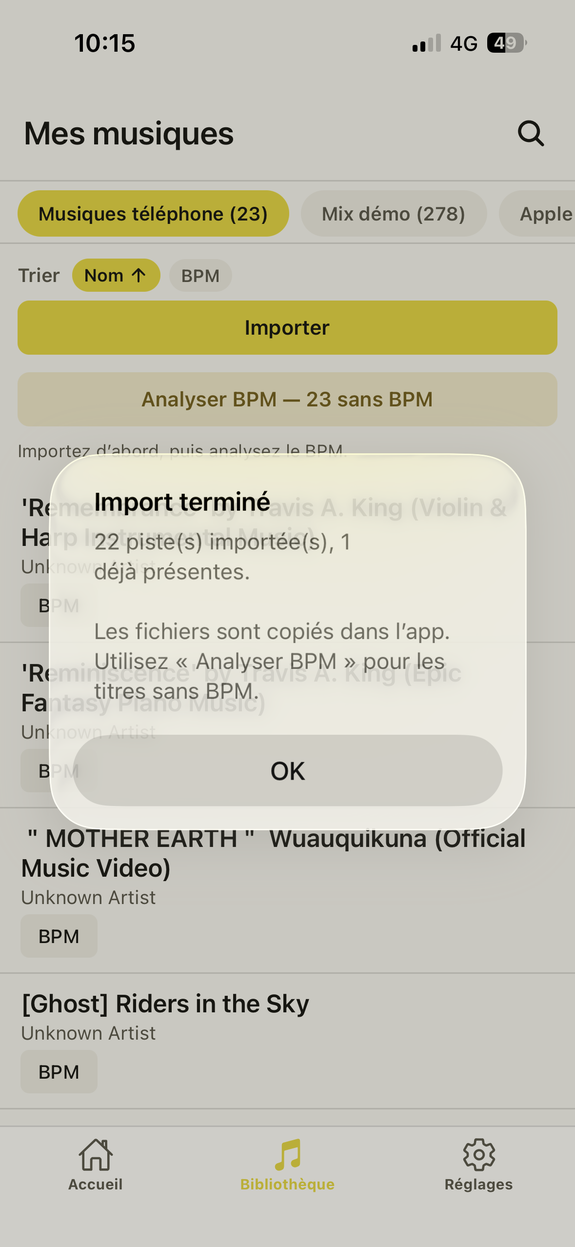 Bibliothèque : import terminé