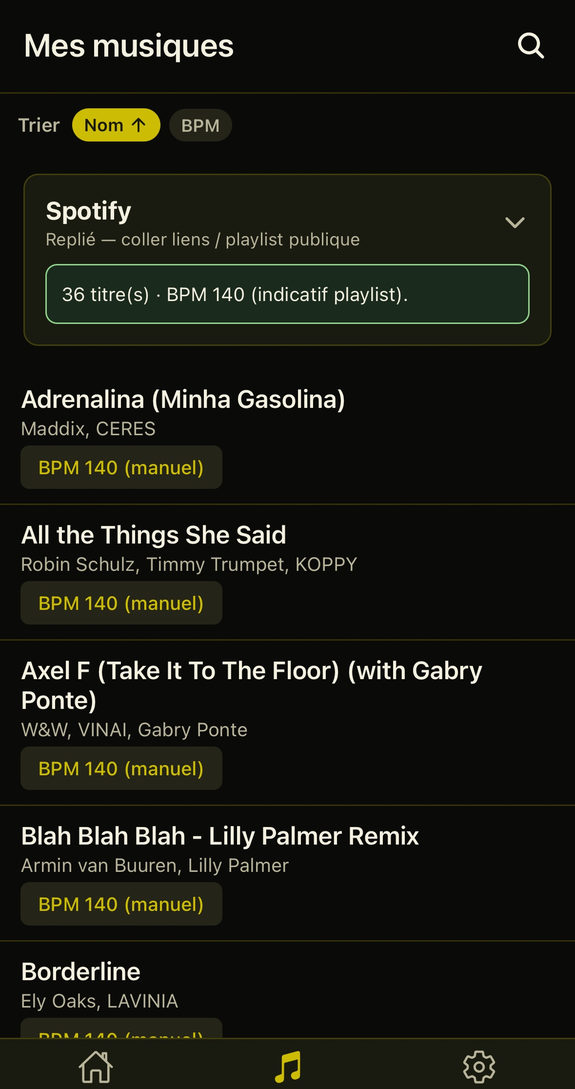 Bibliothèque : titres Spotify collés