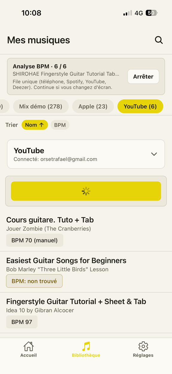 Bibliothèque YouTube : analyse BPM